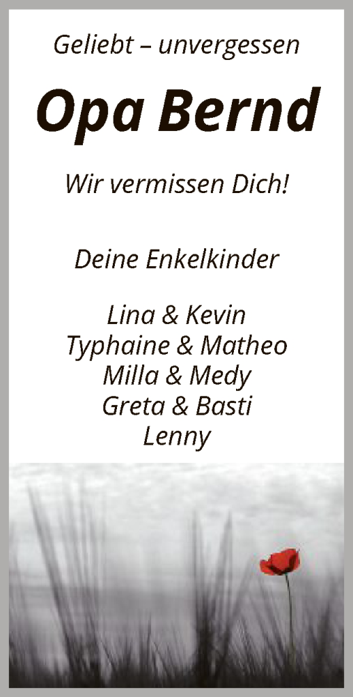 Todesanzeige von Bernd Trautmann von HNA