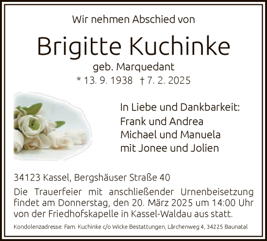 Todesanzeige von Brigitte Kuchinke von HNA