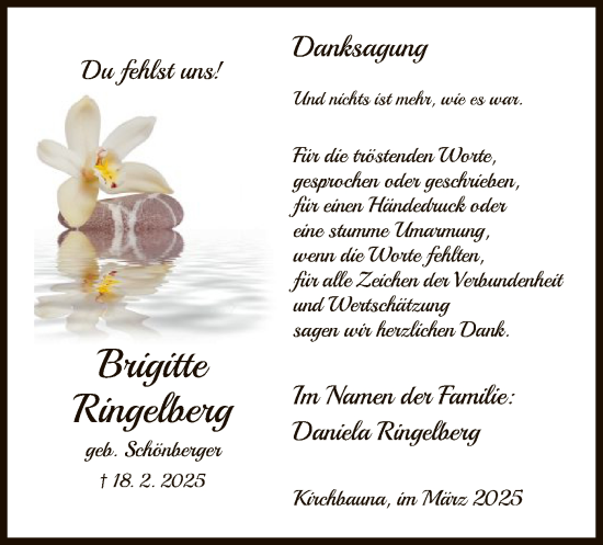 Todesanzeige von Brigitte Ringelberg von HNA