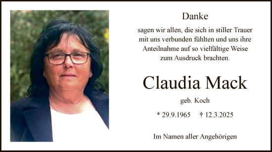 Todesanzeige von Claudia Mack von HNA
