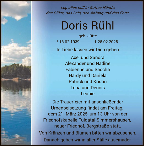 Todesanzeige von Doris Rühl von HNA
