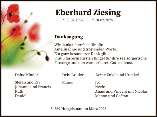 Todesanzeige von Eberhard Ziesing von HNAHNA