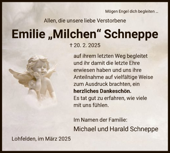 Todesanzeige von Emilie Schneppe von HNA