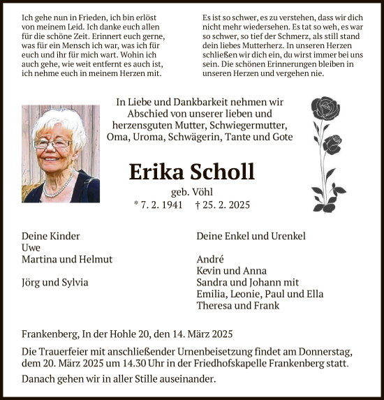 Todesanzeige von Erika Scholl von HNA