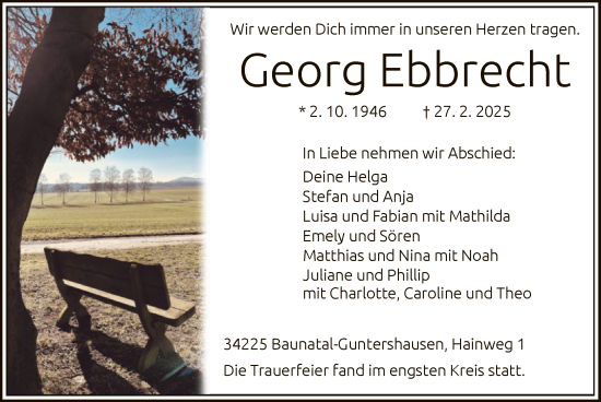 Todesanzeige von Georg Ebbrecht von HNAHNA