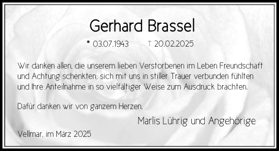 Todesanzeige von Gerhard Brassel von HNA