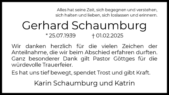 Todesanzeige von Gerhard Schaumburg von HNA