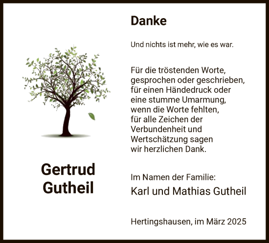 Todesanzeige von Gertrud Gutheil von HNA