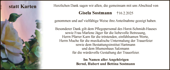 Todesanzeige von Gisela Sostmann von HNA