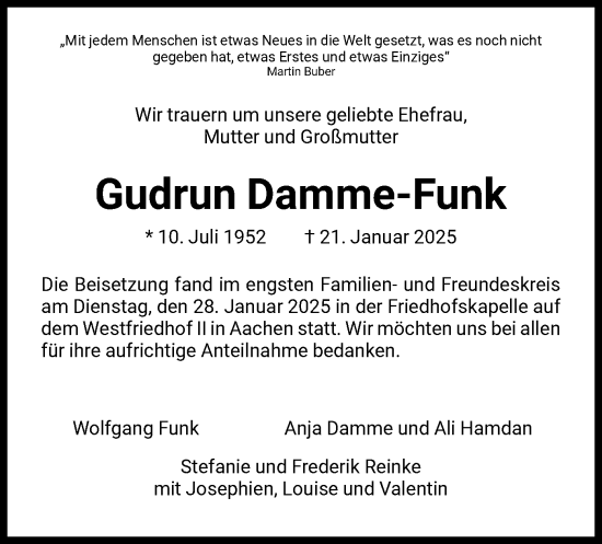 Todesanzeige von Gudrun Damme-Funk von HNA