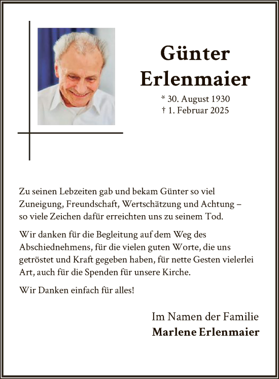 Todesanzeige von Günter Erlenmaier von HNA