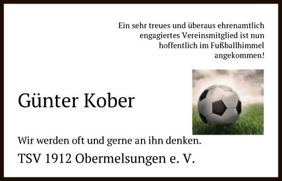 Todesanzeige von Günter Kober von HNA