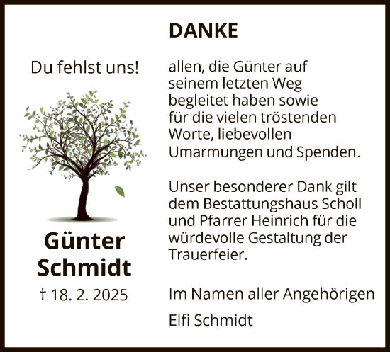 Todesanzeige von Günter Schmidt von HNA
