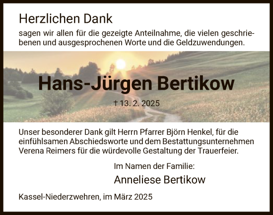 Todesanzeige von Hans-Jürgen Bertikow von HNA