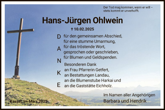 Todesanzeige von Hans-Jürgen Ohlwein von HNA