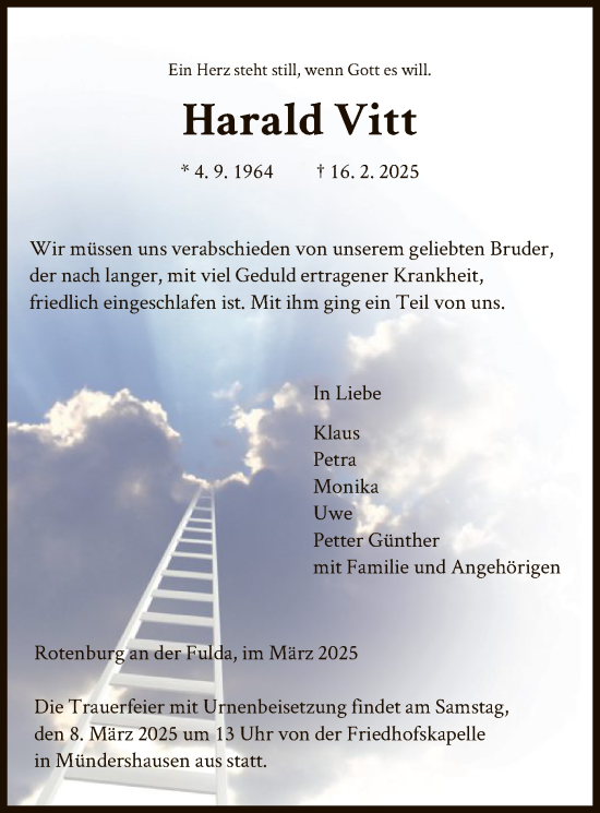 Todesanzeige von Harald Vitt von HNA
