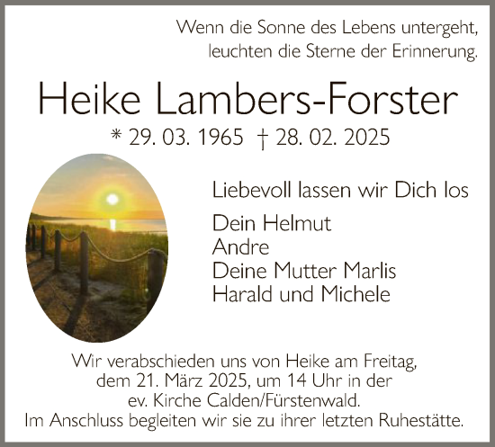 Todesanzeige von Heike Lambers-Forster von HNAHNA