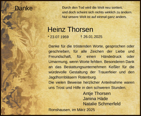 Todesanzeige von Heinz Thorsen von HNA