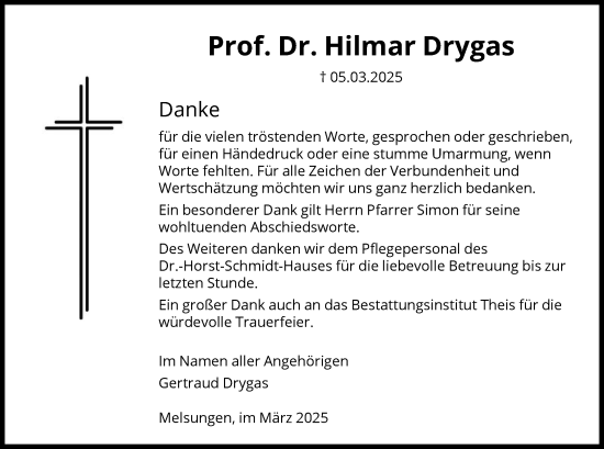 Todesanzeige von Hilmar Drygas von HNA