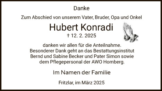 Todesanzeige von Hubert Konradi von HNA