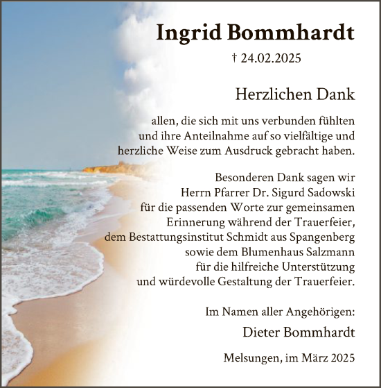 Todesanzeige von Ingrid Bommhardt von HNA