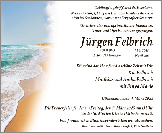Todesanzeige von Jürgen Felbrich von HNA