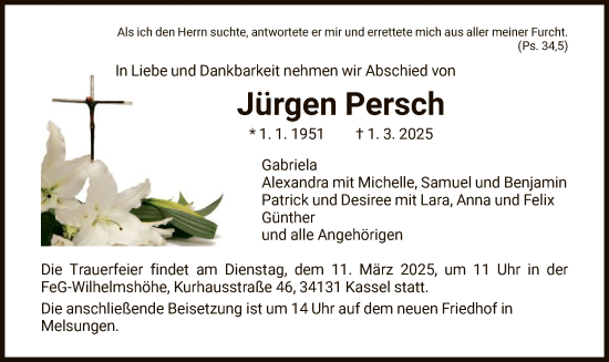Todesanzeige von Jürgen Persch von HNAHNA