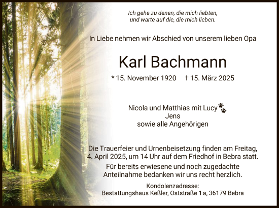 Todesanzeige von Karl Bachmann von HNAHNA
