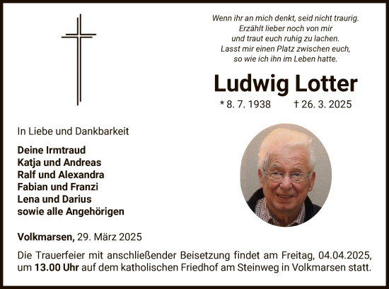 Todesanzeige von Ludwig Lotter von WLZHNA