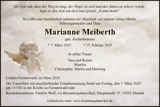 Todesanzeige von Marianne Meiberth von HNAHNA