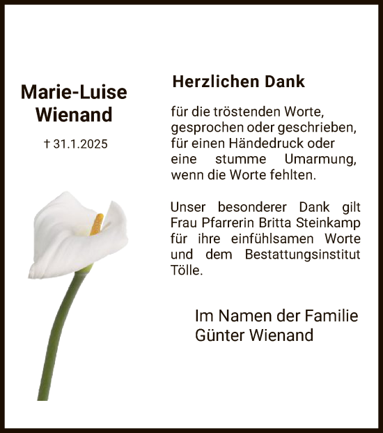 Todesanzeige von Marie-Luise Wienand von HNA