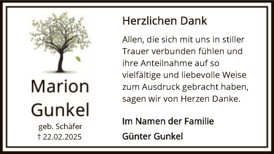 Todesanzeige von Marion Gunkel von HNA