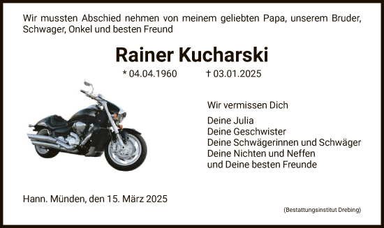 Todesanzeige von Rainer Kucharski von HNA