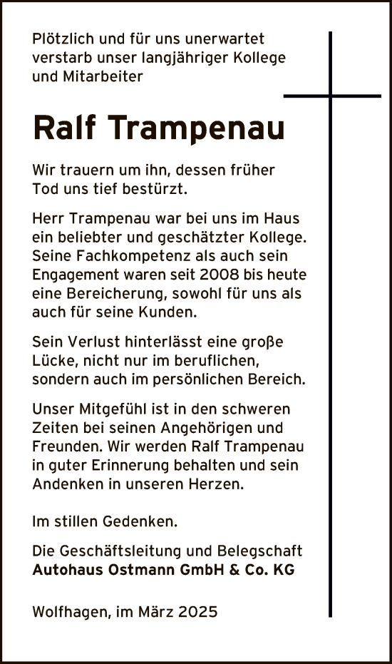 Todesanzeige von Ralf Trampenau von HNAHNA