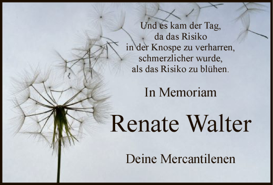 Todesanzeige von Renate Walter von HNA