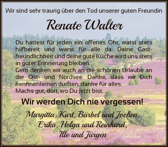 Todesanzeige von Renate Walter von HNA