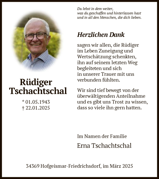 Todesanzeige von Rüdiger Tschachtschal von HNAHNA