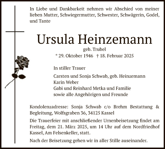 Todesanzeige von Ursula Heinzemann von HNA