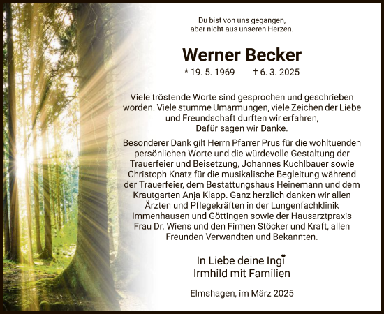 Todesanzeige von Werner Becker von HNA