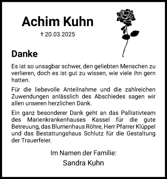 Todesanzeige von Achim Kuhn von HNA