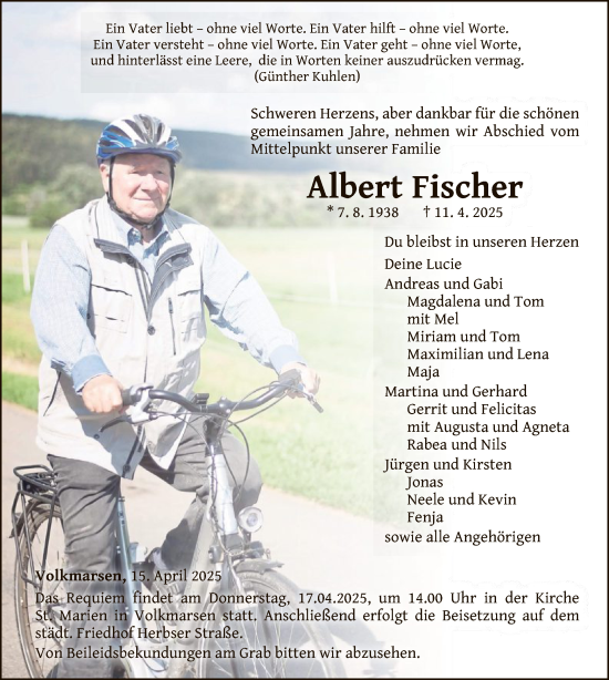 Todesanzeige von Albert Fischer von WLZHNA