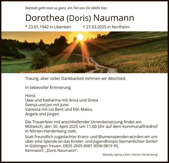 Todesanzeige von Dorothea Naumann von HNA