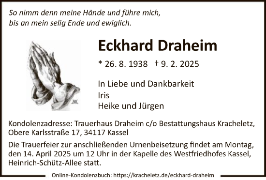 Todesanzeige von Eckhard Draheim von HNA