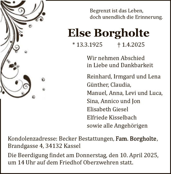 Todesanzeige von Else Borgholte von HNA