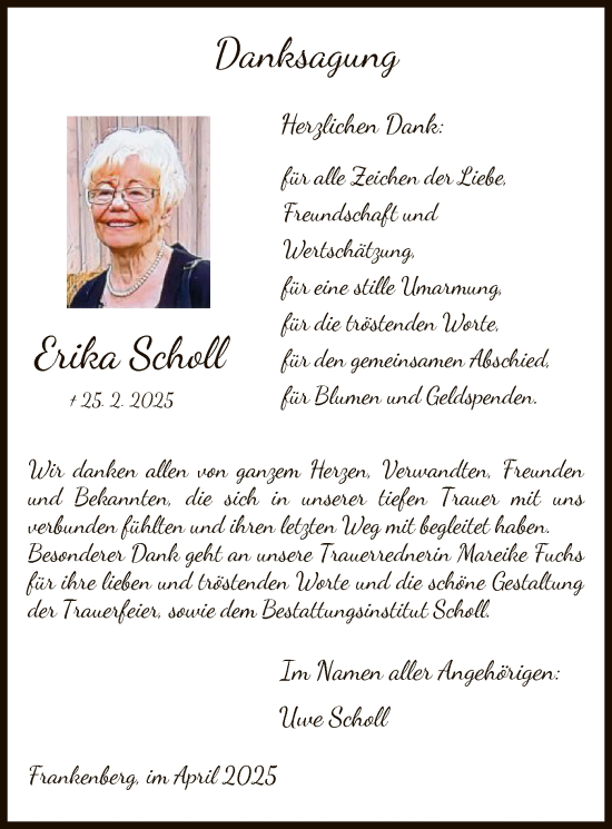 Todesanzeige von Erika Scholl von HNA