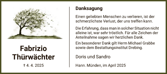 Todesanzeige von Fabrizio Thürwächter von HNA