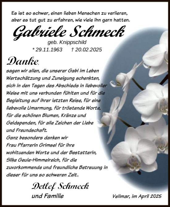 Todesanzeige von Gabriele Schmeck von HNA