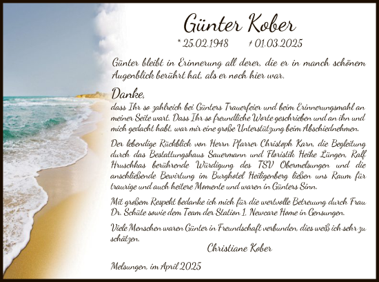 Todesanzeige von Günter Kober von HNA