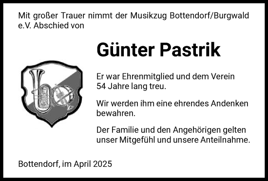 Todesanzeige von Günter Pastrik von HNA