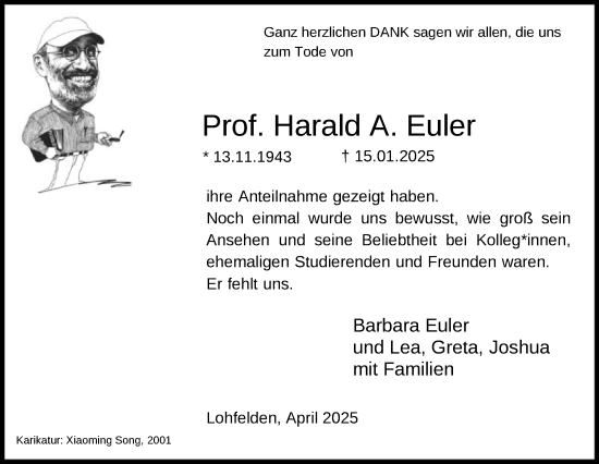 Todesanzeige von Harald A. Euler von HNA